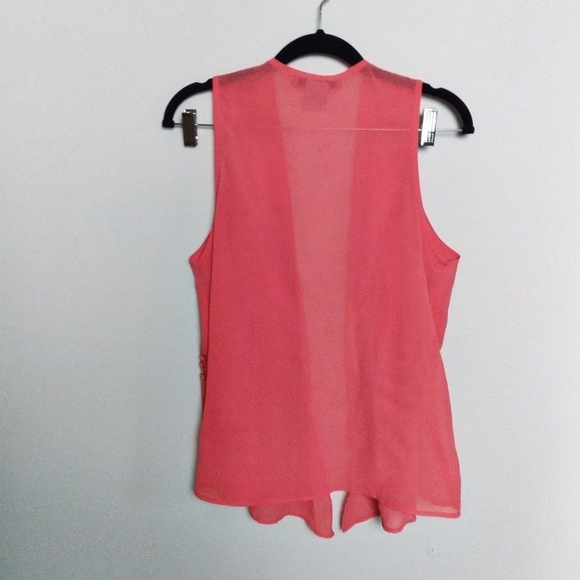 Flying Tomato Coral Embroidered Fringe Open Front Vest Size Medium - Picture 2 of 5